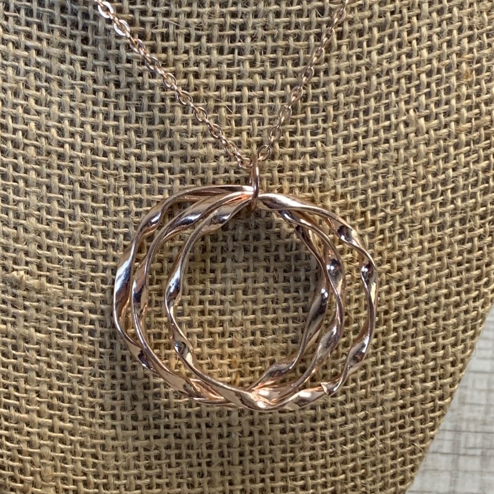 Rose Gold Tone Triple Interlocking Circle Long Pendant Necklace 36 Inch 4763